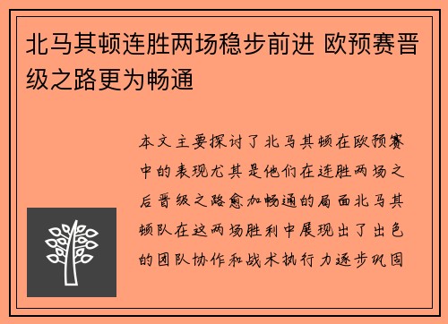 北马其顿连胜两场稳步前进 欧预赛晋级之路更为畅通