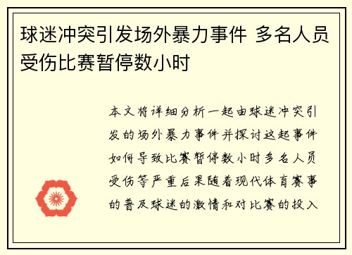 球迷冲突引发场外暴力事件 多名人员受伤比赛暂停数小时