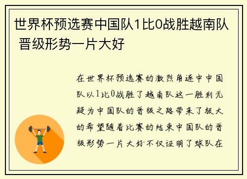 世界杯预选赛中国队1比0战胜越南队 晋级形势一片大好